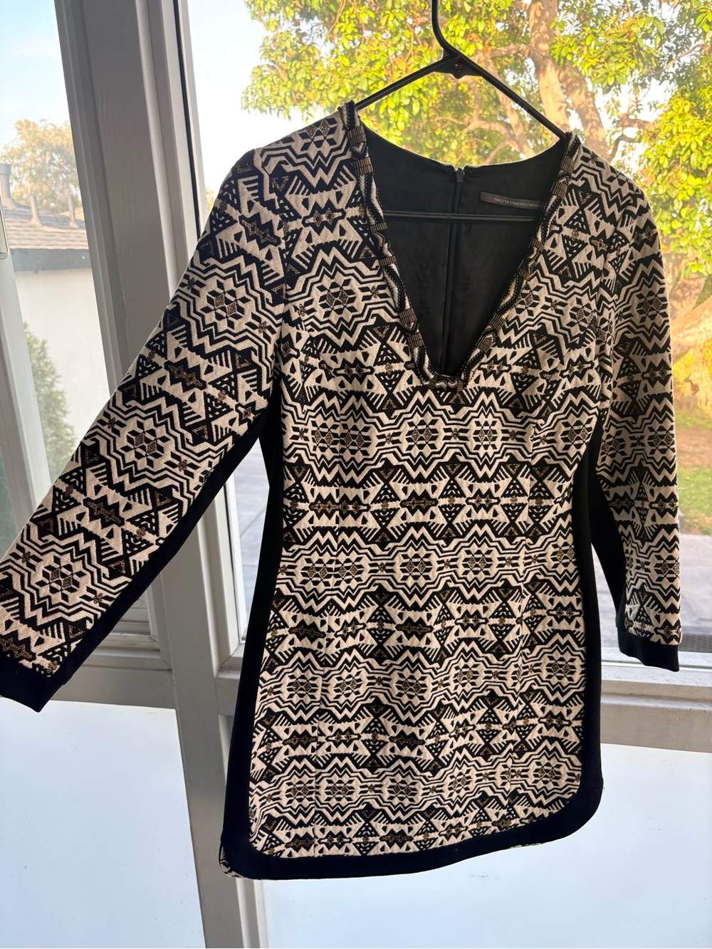 Black and Cream Aztec Print Embellished & Embroidered  Slim Fit Dress